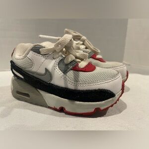 NIKE Air Max 90 LTR White Red Black Lace Up Sneakers Toddlers Size 6 C